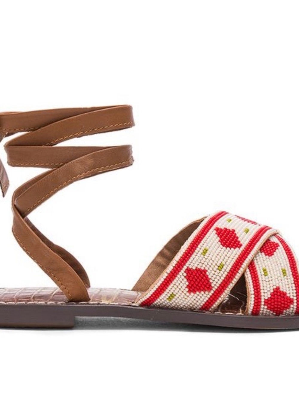 Sam Edelman Luisa Beaded Red & White Sandals with Brown Leather Cross-Strap